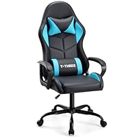 T-THREE.High-back ergonomic gaming chair, computer, office, desk chair, swivel seat, racing-style seat with 150kg weight capacity.