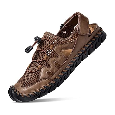 NUHEEL Mens Sports Sandals, Hiking Sandals Men's Walking Outdoor Sports Ankle Strap Sandals Beach Leather Closed Toe Summer Shoes for Trekking Gardening Fisherman Athletic Casual Shoes Khaki Cover