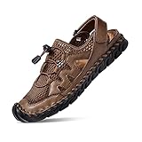 Sandalias para Hombre,NUHEEL Cuero Pescador Playa Punta Cerrada Hecho a Mano Transpirable Al Aire Libre Antideslizante Caminar Anticolisión Confort Senderismo Zapatillas Deportivas Zapatos Caqui 43 EU