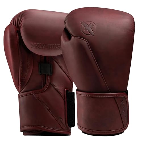 Hayabusa T360 Leather Boxing Gloves for Men and Women Wrist and Knuckle Protection, Triple Splinted Wrist Support, Cloud-Like Knuckle Padding - Burgundy, 12oz