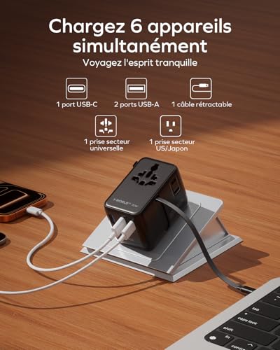 Adaptateur de voyage international 70W MOMAX multi-prises noir - 5