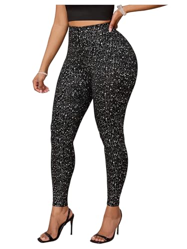 WDIRARA Womens Sparkly Glitter Leggings High Waisted Skinny Pants Party Clubwear Black Small
