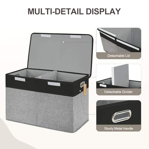 Image of Large Toy Storage Box with Lid, Collapsible Toys Storage Organizer Bins with Dividers and Handles, Storage Chest Bin for Kids, Boys, Girls, Nursery 25 inchx13 inch x16 inch (Balck & Gray)