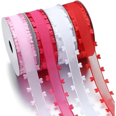 Daifunli 80 Yard Valentine's Day Heart Ribbon Chiffon Ribbon Organza Ribbon Red Pink White Valentines Ribbons for Valentine's Day Wedding Gift Wrapping Party Decoration Hair Bows Making Craft Sewing Cover