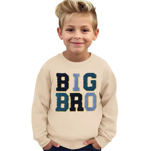 BOUTIKOME Big Brother Sweatshirt Toddler Baby Boy Big Bro Embroidery Chenille Patch Shirts Announcement Pullover Fall Tops(Beige-1,3-4T)