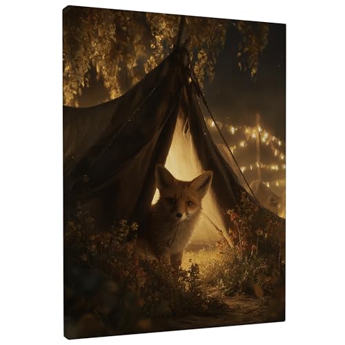 Lienzo decorativo para pared, diseño de zorro otoñal, estampado animal marrón cálido, decoración de naturaleza elegante para sala de estar, dormitorio, tema de campamento, 8 x 12 pulgadas