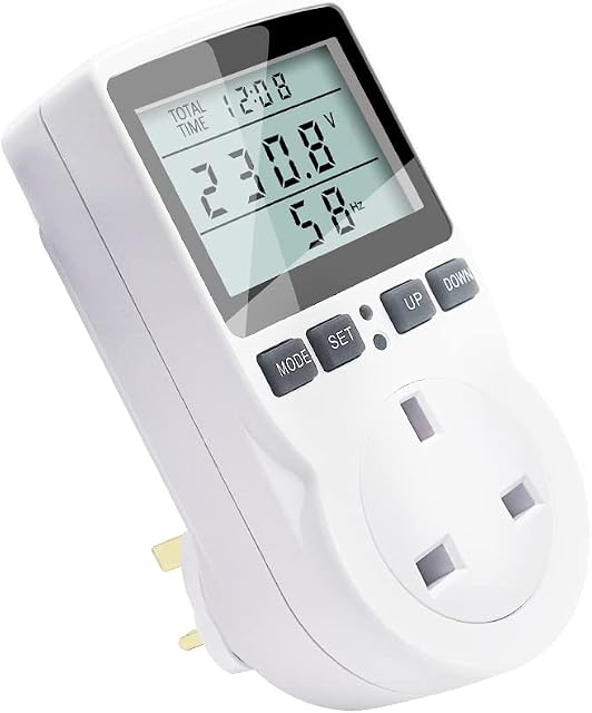 KETOTEK Power Meter Energy Monitor UK Plug, Watt Meter LCD Display Electricity Usage Monitor 11 Monitoring Modes, Watt Volt Amp Power Consumption Meter Overload Warning UK Plug for Home Appliances