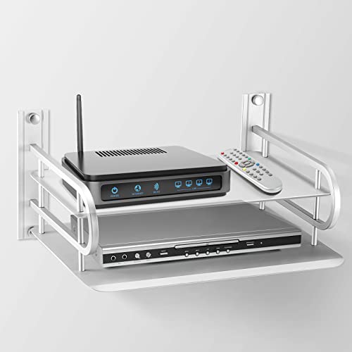 Tablette flottante pour composants TV, console multimédia murale en métal, étagère pour décodeur TV sans perforation pour décodeurs / routeurs / télécommandes / lecteurs DVD / consoles de jeux