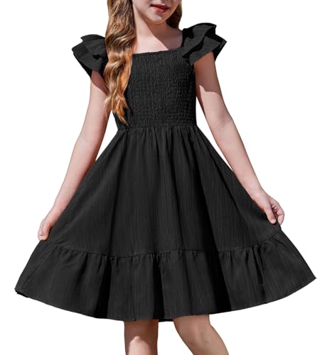 Arshiner Girls Black Dress Off Shoulder Smocked Party Funeral Tween Dresses