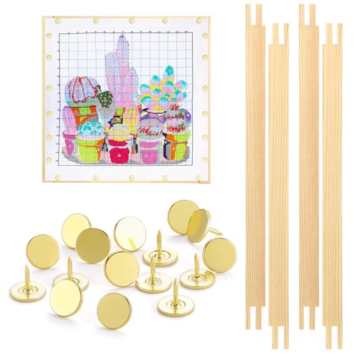 Glooglitter 2 juegos de barras de estiramiento para costura con tachuelas para el pulgar, barras de estiramiento de lona de madera para bordado, juego de marco con manualidades (12 pulgadas)