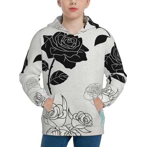 Rose Pattern Boy, Girls Sports Shirt Youth Pullover Fashion Hooded Sweatshirt3