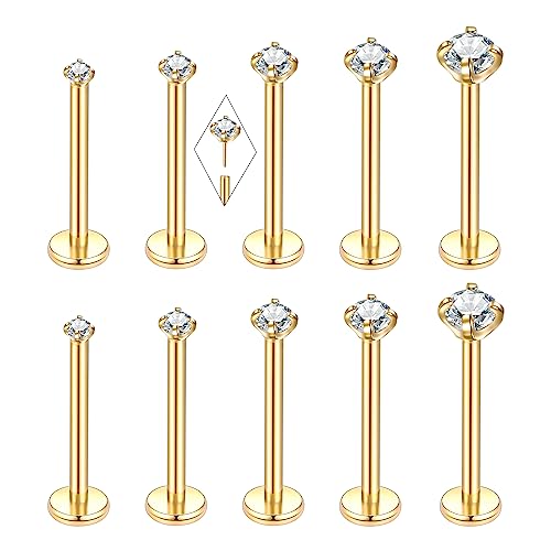 Image of Oveta Threadless Nose Stud Stainless Steel 20G 18G 16G Threadless Flat Back Tragus Earrings Labret Medusa Monroe Ashely Lip Piercing Jewerly Gold