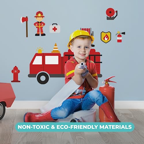 Firetruck & Fireman Theme Diy - Mural Room Wall Decals - Baby Boy Girl Unisex Decoration - Mural Wall Decal Sticker For Home Interior Decoration Car Laptop (Wide 27" X 14" Height) #TOP4