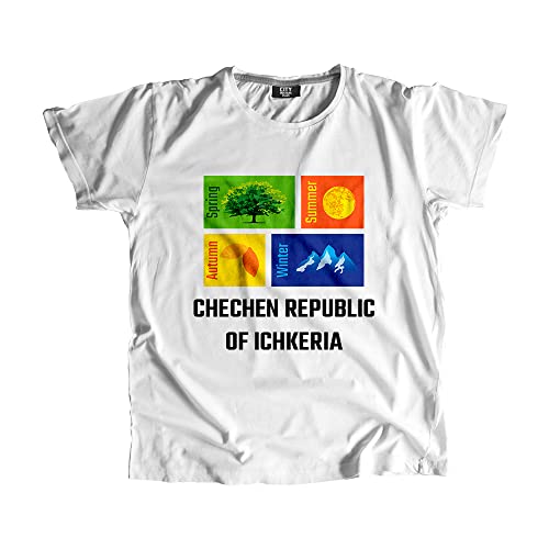 T-shirt Ichkeria Seasons blanc unisexe en coton t-shirt manches courtes