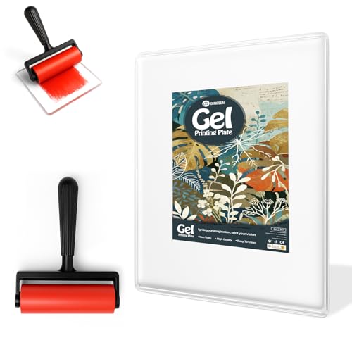 Gel Printing Pad with Brush - Reusable Gel Plate for Monoprinting, Stamping & Texture Art, Includes Mini Roller Brush - Non-Toxic Art Tool for Beginners, Artists & Therapy (Size: 8 * 10IN)