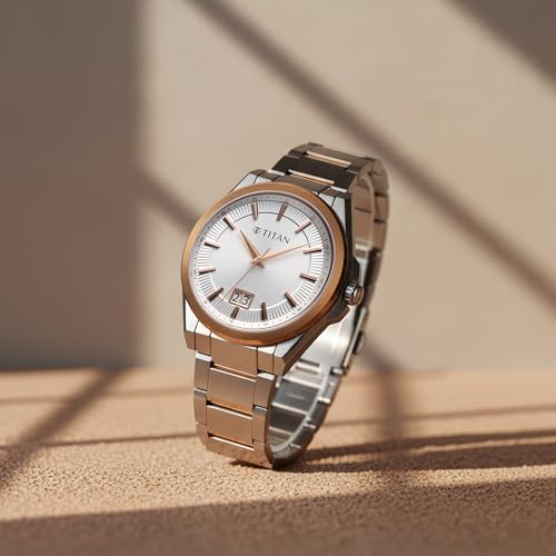 Image of Titan Classique Big Date Analog with Silver Dial Dual Tone Stainless Steel Strap Watch for Men - 90219KM01