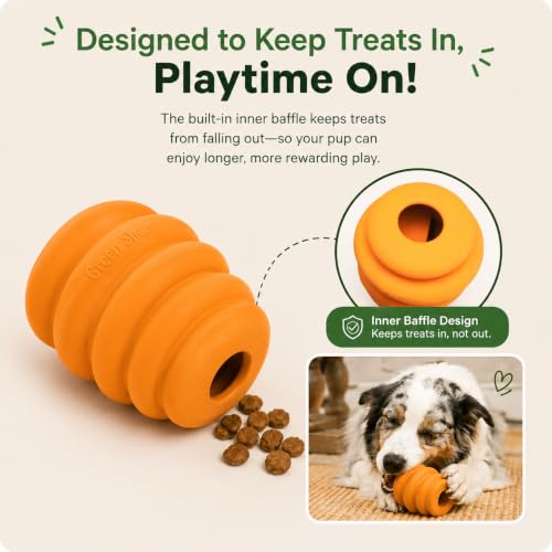 Image of Green Sheep Enrichment Dog Ball for Medium to Large Dogs, Natural Rubber Treat Dispensing Chew Toy for Mental Stimulation & Boredom Relief, Interactive Dog Toys, Yellow