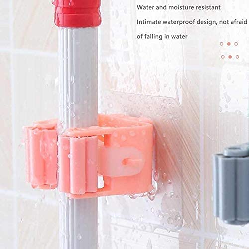 Image of KANAJI HUB Plastic Mop Holder and Broom Holder Wall Mounted Self Adhesive Broom Stick Holder, Anti-Slip Broom Organizer, Multifunction Mop & Broom Stand for Kitchen, Bathroom, Home (Multicolor) (2)