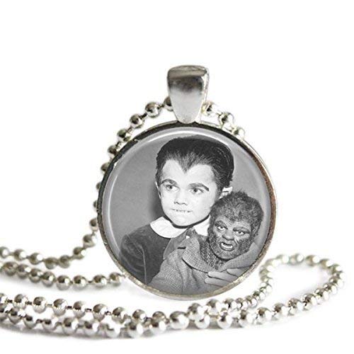 Eddie Munster 1 inch Silver Plated Picture Pendant 24 Inch Stainless Steel Ball Chain Necklace