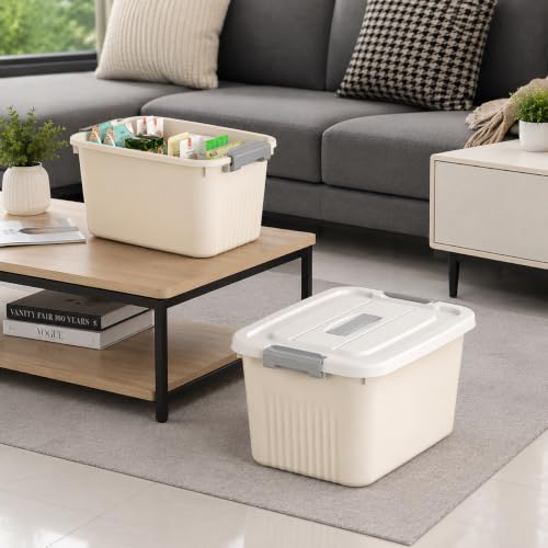 Image of HoopVool Multipurpose Plastic Storage Container Box - Sturdy and Versatile Home Organizer, Available in Multiple Size. (CREAM, MEDIUM - 12 X 8.5 X 7 INCH, PACK OF - 1)