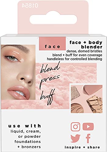 Real Techniques Face & Body Blender, For Face & Body Makeup, Blends Foundation, Creams, & Bronzers, Dense, Synthetic Bristles, Pink Handleless Brush, Streak Free Finish, 1 Count #TOP1