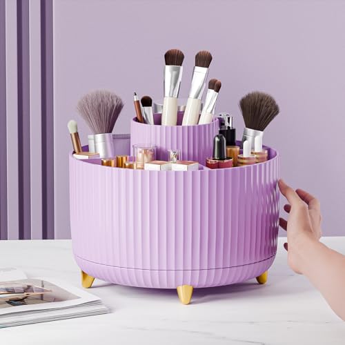 Image of fanado 360 Rotate Makeup Brush Holder Organizer, Makeup Organizers Countertop, Makeup organization and Skincare Storage for Vanity, Desktop, Bathroom (Purple)