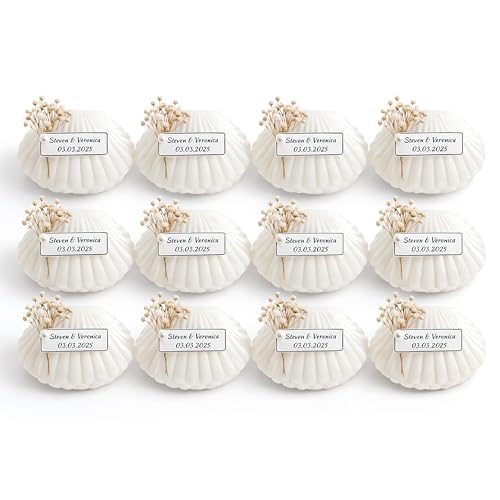 Wedding Favors for Guests – Personalized Shell Gift Box with Names & Date – Handmade Wedding Souvenirs with Dried Flowers – Custom Party Keepsake for Bridal Shower or Beach