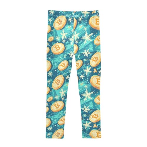 KLL Flying Bitcoins and Snowflakes Little Girls Leggings Stretchy High Waisted Leg Yoga Pants Gym2