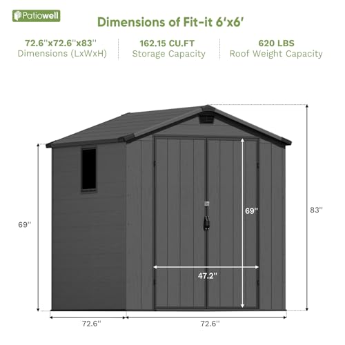 Image of Patiowell Outdoor Plastic Storage Shed 6x6 FT, Resin Shed for Garden | Heavy Floor, Lockable Door, Built-In Window, Weather-Resistant Design, Easy Assembly, Ideal for Garden Tools, Bikes