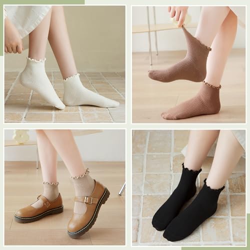 Velice Women Ruffle Ankle Socks - Casual Cute Turn-Cuff Soft Knit Cotton Lettuce Frilly Socks for Girls4
