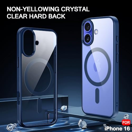 Image of TheGiftKart Ultra-Hybrid Back Cover Case for iPhone 16 Compatible with MagSafe | Camera Protection | Crystal Clear Transparent Back Cover Case for iPhone 16 (PC & TPU, Blue Bumper)