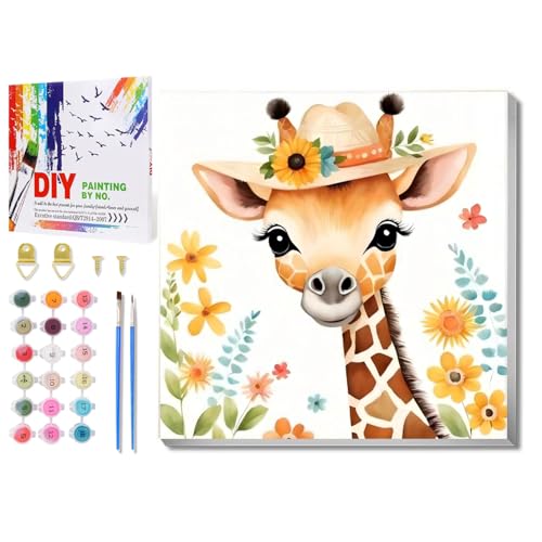 Daisen Art Tiere Malen Nach Zahlen, Giraffe Malen Nach Zahlen mit Rahmen, Paint by Numbers Tiere, painting by numbers für Geschenk und Home Decor 20x20cm