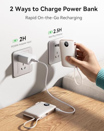Image of Portable Charger Power Bank 10000mAh, 45% Smaller Built-in Cables & AC Plug