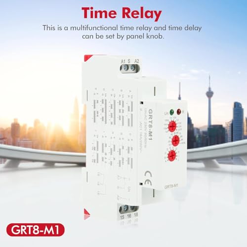 Uadme Multifunktions Zeitrelais 220V, GRT8-M1 Mini Verzögerung Zeitrelais mit 10 Funktionen, für Industrieanlagen, Beleuchtungssteuerung, Heizelementsteuerung, 35mm DIN Schieneninstallation