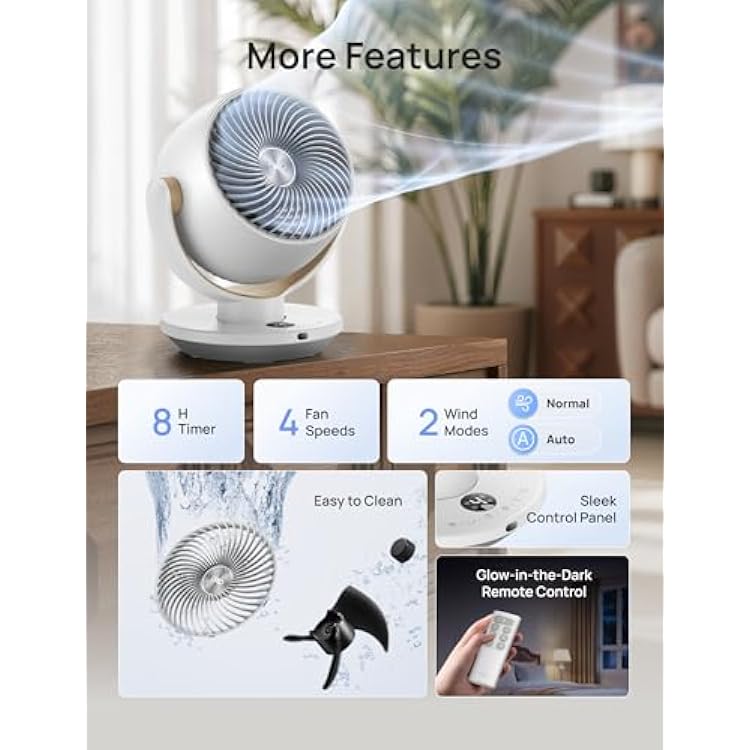 DREO Fan for Bedroom, Desk Air Circulator Fans with Remote, 11 Inch Table Fan for Whole Room, 65ft Powerful Airflow, 120 Vertical Manual and 90 Oscillating, 4 Speeds, 8H Timer, 25dB Quiet, Home