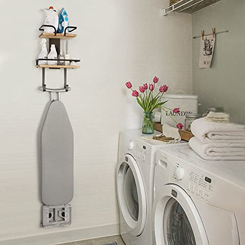 VINAEMO Ironing Board Hanger Wall Mount, 2-Layer Iron and Ironing Board Holder, Laundry Room Shelves Solid Wood with Removable Hooks Home Organization and Storage - Image 9