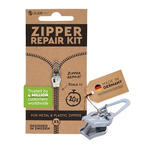 ZlideOn Zipper Repair Kit - 1pcs, Silver (XS) - Instant Zipper Pull Replacement Slider for Metal & Plastic Zippers