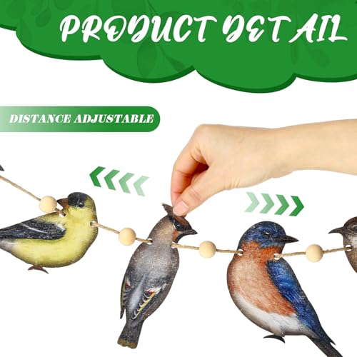 Image of Cinnvoice Bird Garland Party Decoration Wood Hanging Bird Birthday String Decor 6.56 ft Rustic Tropical Rainforest Animal Garland Banner for Baby Shower Nursery Home Spring Summer Supplies