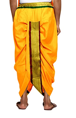Image of Rameshwaram Fabrics Readymade Dhoti for Men, Velcro Style Stitched Mens Silk Dhoti Pant with Stole Set