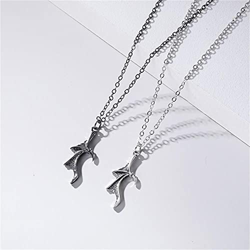 Demon Dragon Wing Love Heart Pendant Necklace Matching Charm Love Heart Feather Shaped Necklace Angel Devil Wings Rings Jewelry Set for Couple Family Friendship2