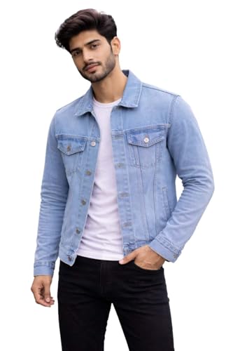 Image of KOTTY Men's Classic Denim Jacket with Button Closure and Structured Fit for Casual Outdoor Styling