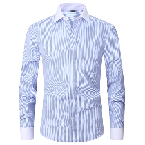 Black Shirts Men Shirts for Men Adult Formal 2024 Men's Spring and Fall French Shirt Men's Business Dress Long Sleeve Solid Color Stripe Inch Dress Twill White Mens Shirt Slim Fit (Light Blue, M)