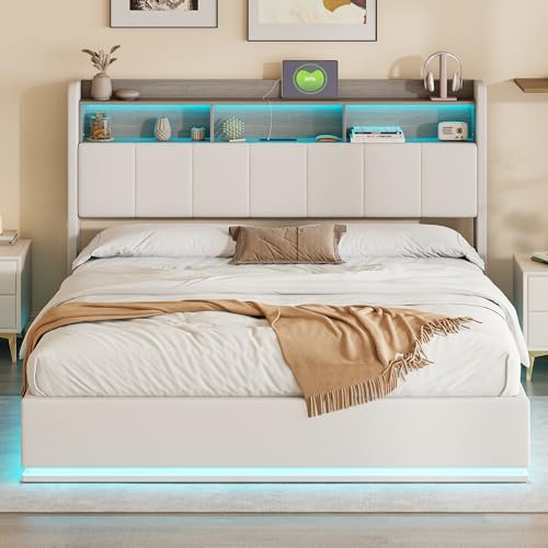 QMTXBYJ Polsterbett Doppelbett 140x200 cm, Hydraulisches Bett 140x200 mit Bettkasten und Lattenrost, Staufach-Kopfteil mit LED und USB Ladestation, Stauraumbett Funktionsbett aus Massivholz und Samt – Bild 7