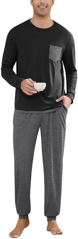 Marvmys Mens Pajama Set Long Sleeve Pajamas Soft Pjs Sleepwear Loungwear Comfy Sleep Sets with Pockets S-3XL