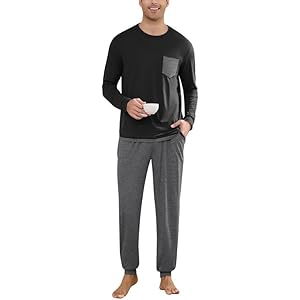 Marvmys Mens Pajama Set Long Sleeve Pajamas Soft Pjs Sleepwear Loungwear Comfy Sleep Sets with Pockets S-3XL Medium B-black