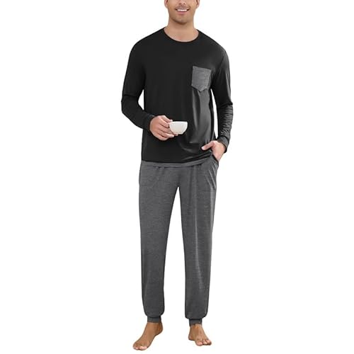 Marvmys Mens Pajama Set Long Sleeve Pajamas Soft Pjs Sleepwear Loungwear Comfy Sleep Sets with Pockets S-3XL 3X-Large B-black