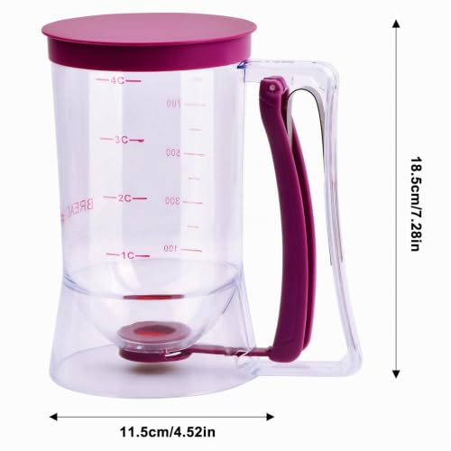 Foto von Vesaneae Teigportionierer mit Deckel und Skala, Kuchen Teigspender, Waffeln Teigspender, Backen DIY Werkzeug Wird Verwendet, um Kuchen, Pfannkuchen, Muffins - 900ml Volumen - Glasklarer Kunststoff