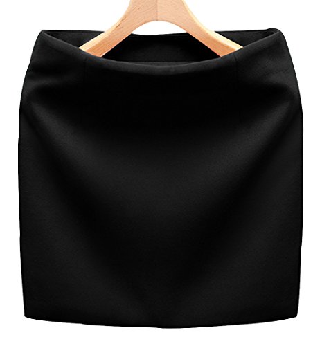 Trendy XU Women Short Hip Wool Blend Skirt Pure Color Slim Fit Mini Skirt