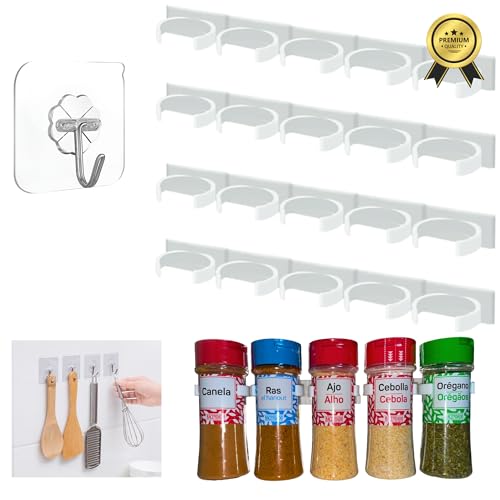 Quality Store Especieros para Cocina-Organizador Especias Cocina-Especias Organizador Cocina 20 Botes-Especiero Pared Adhesivo-Soporte Especias Cocina-Incluye 6 Ganchos Adhesivos para Pared