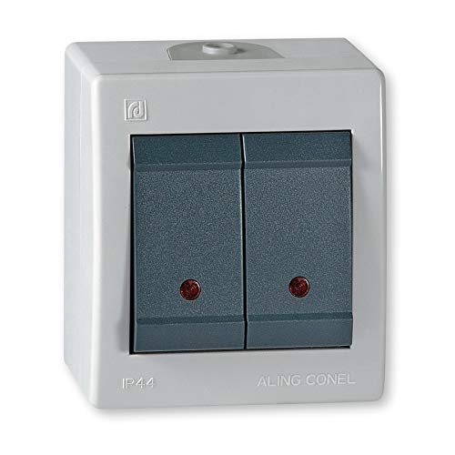 ALING-CONEL Aufputz Serienschalter mit Glimmlampe (Wippschalter) 10AX/250V~ / IP 44 - Grau Cover